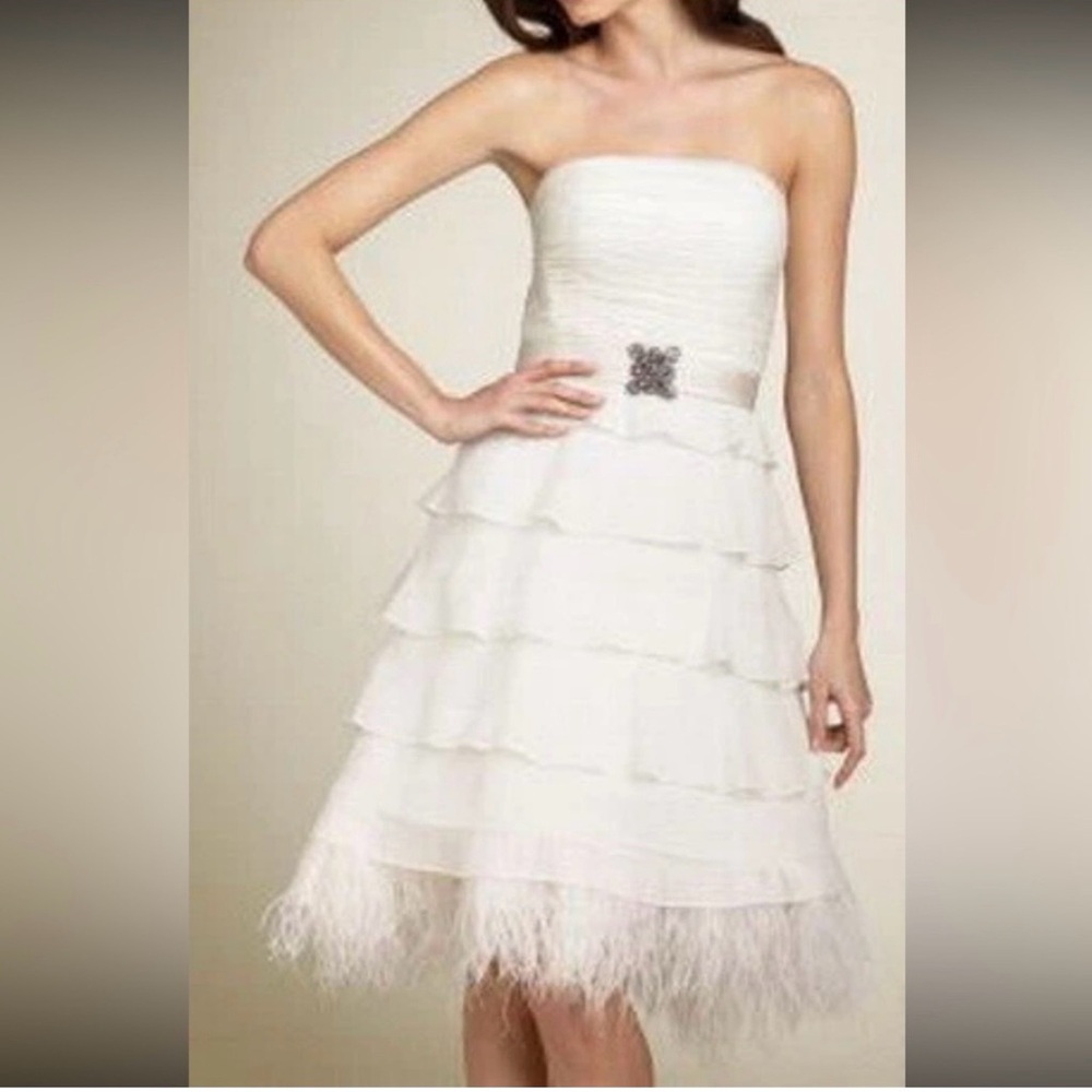 BCBG winter white tiered corset dress